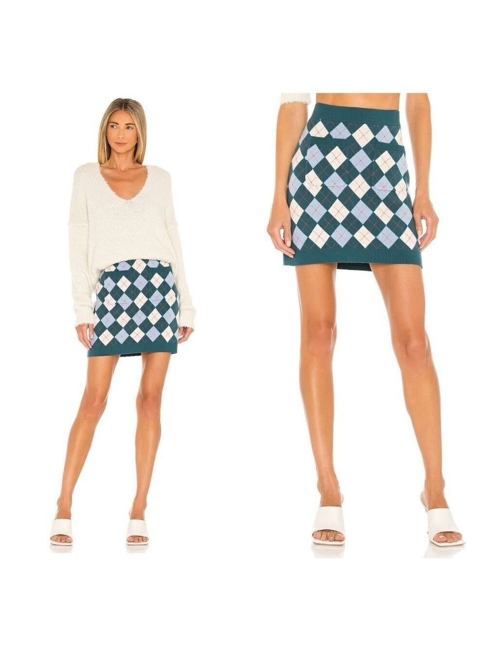 FREE PEOPLE Argyle Viola Sweater Mini Skirt